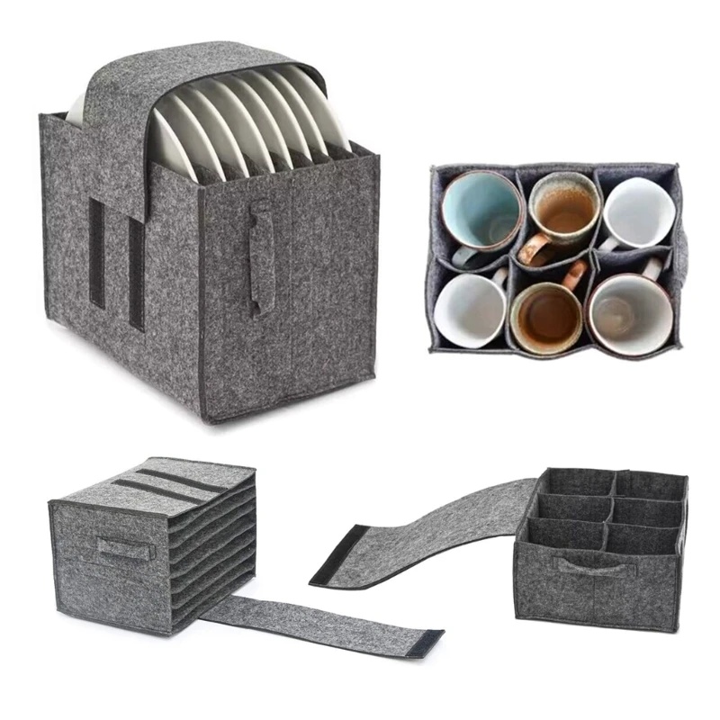 Camping Cooking Organizer - Felt แผ่นจานถ้วยผู้ถือกระเป๋า Thicken Camping Tableware คอนเทนเนอร์