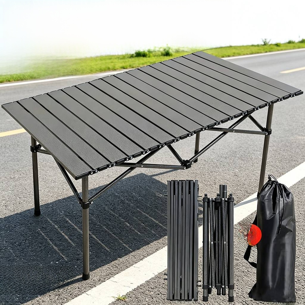 Camping Cooking Table - โต๊ะปิกนิกแคมป์ปิ้งกลางแจ้งแบบพกพา ทรงสี่เหลี่ยมผืนผ้า พร้อมเก้าอี้ 4 ตัว ชุดอุปกรณ์บาร์บีคิวและพักผ่อน